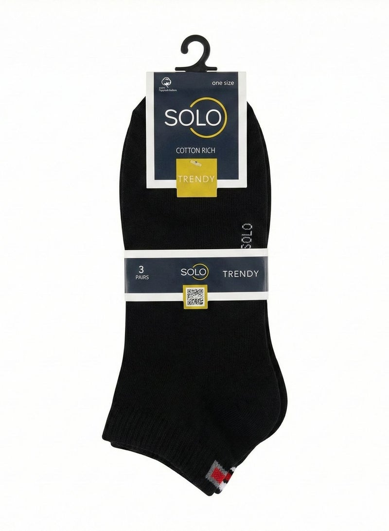 Solo Ankle Socks, 3-Pack, Black, Navy and White, Low Cut Athletic Socks (Tommy) - Image 2